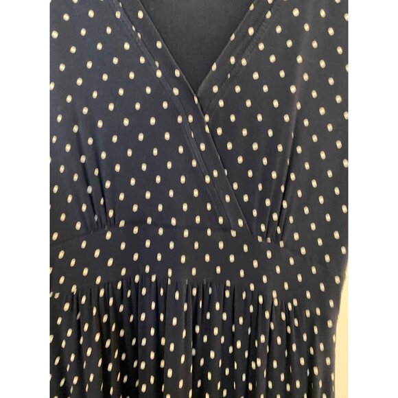 LL Bean Women Classic Dress Navy Blue & White Polka Dot  V-Neck Lg - Picture 7 of 12